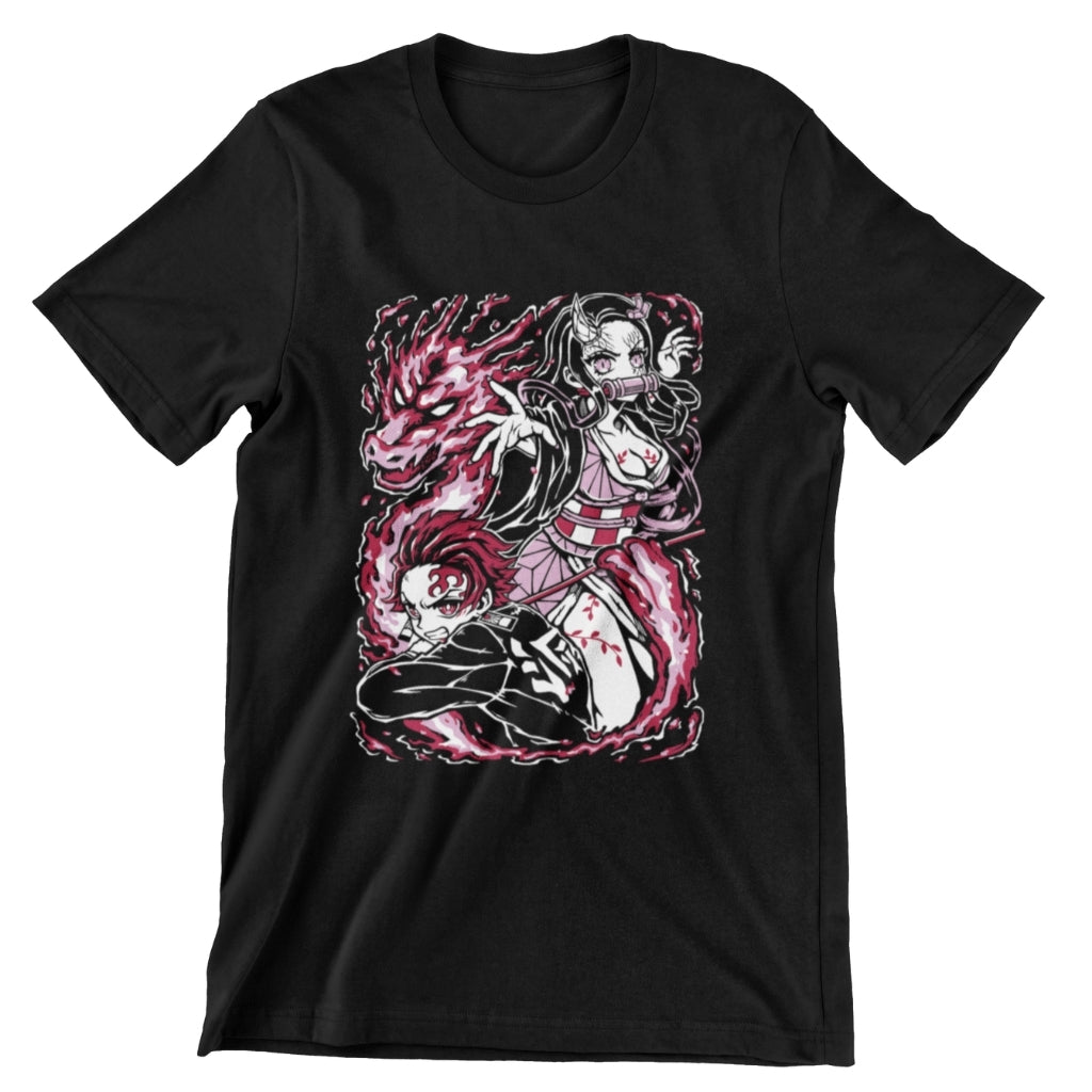 Polera Demon Slayer: Tanjiro, Nezuko &amp; Dragón del Halo Solar